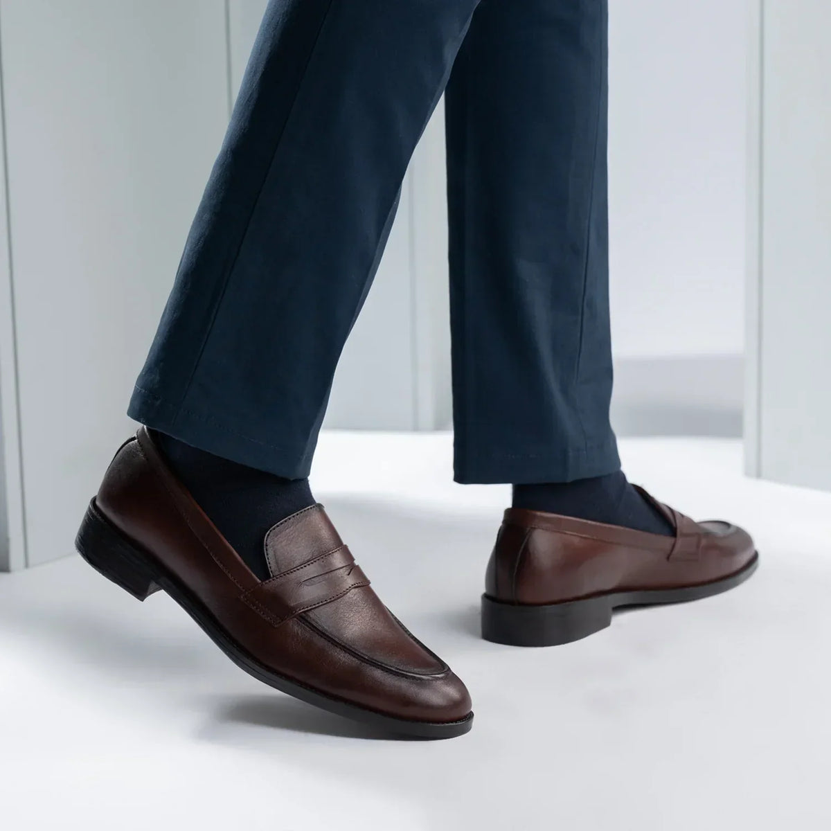 Baxton Burnished Brown Leather Loafers - men's loafers in brown genuine leather, view 8