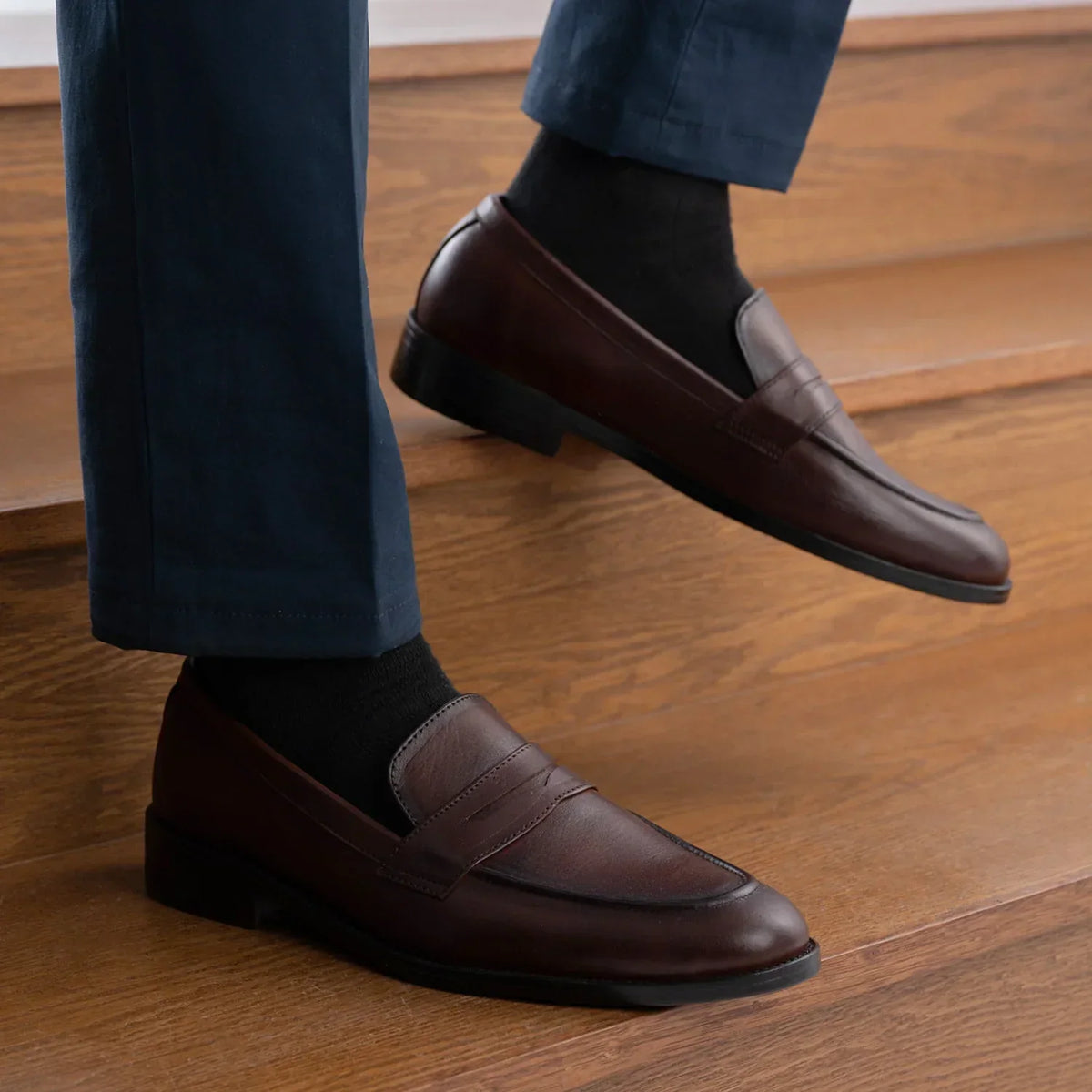 Baxton Burnished Brown Leather Loafers - men's loafers in brown genuine leather, view 9