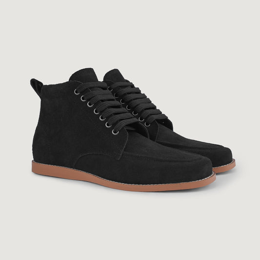 Bearman Moc Toe Black Suede Boots - men's boots in black suede leather, view 1