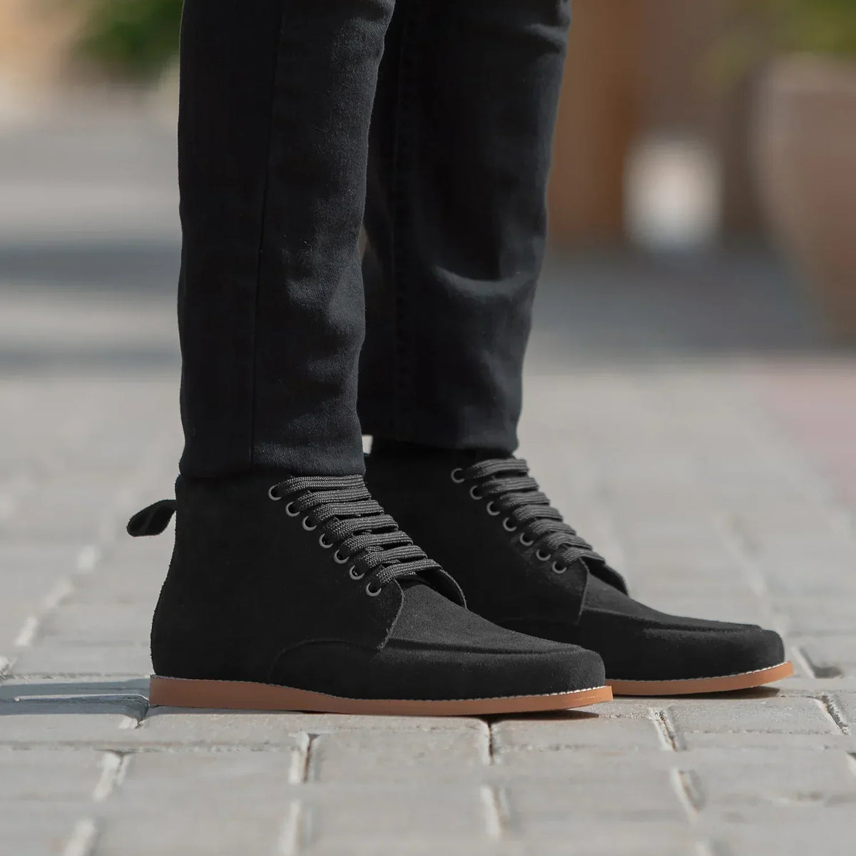 Bearman Moc Toe Black Suede Boots - men's boots in black suede leather, view 8