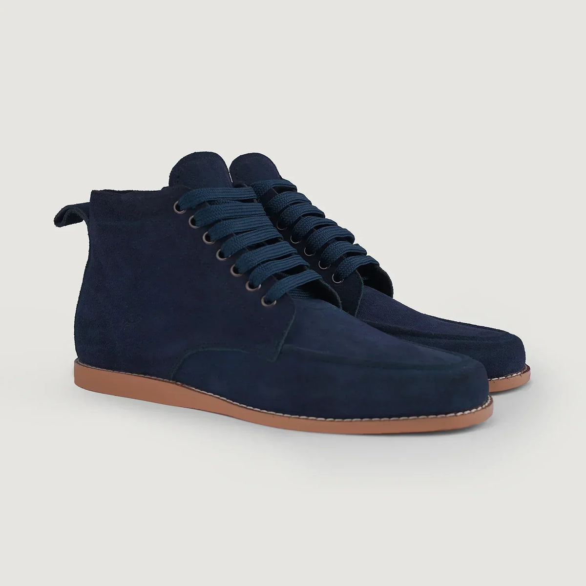 Bearman Moc Toe Blue Suede Boots - men's boots in blue suede leather, view 1