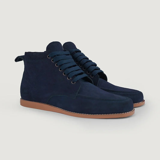 Bearman Moc Toe Blue Suede Boots - men's boots in blue suede leather, view 1
