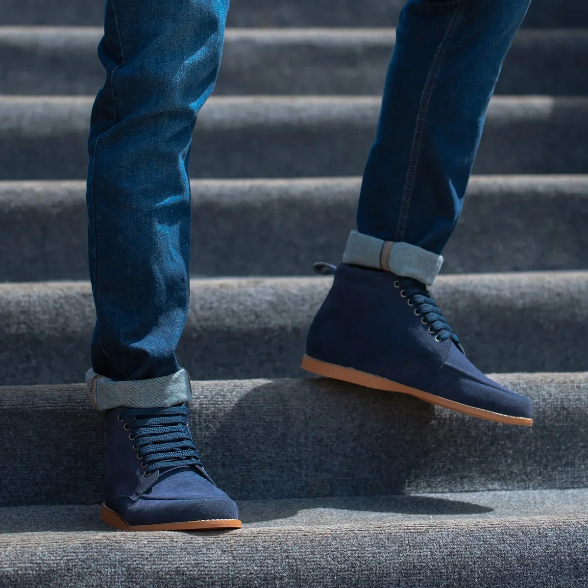 Bearman Moc Toe Blue Suede Boots - men's boots in blue suede leather, view 10