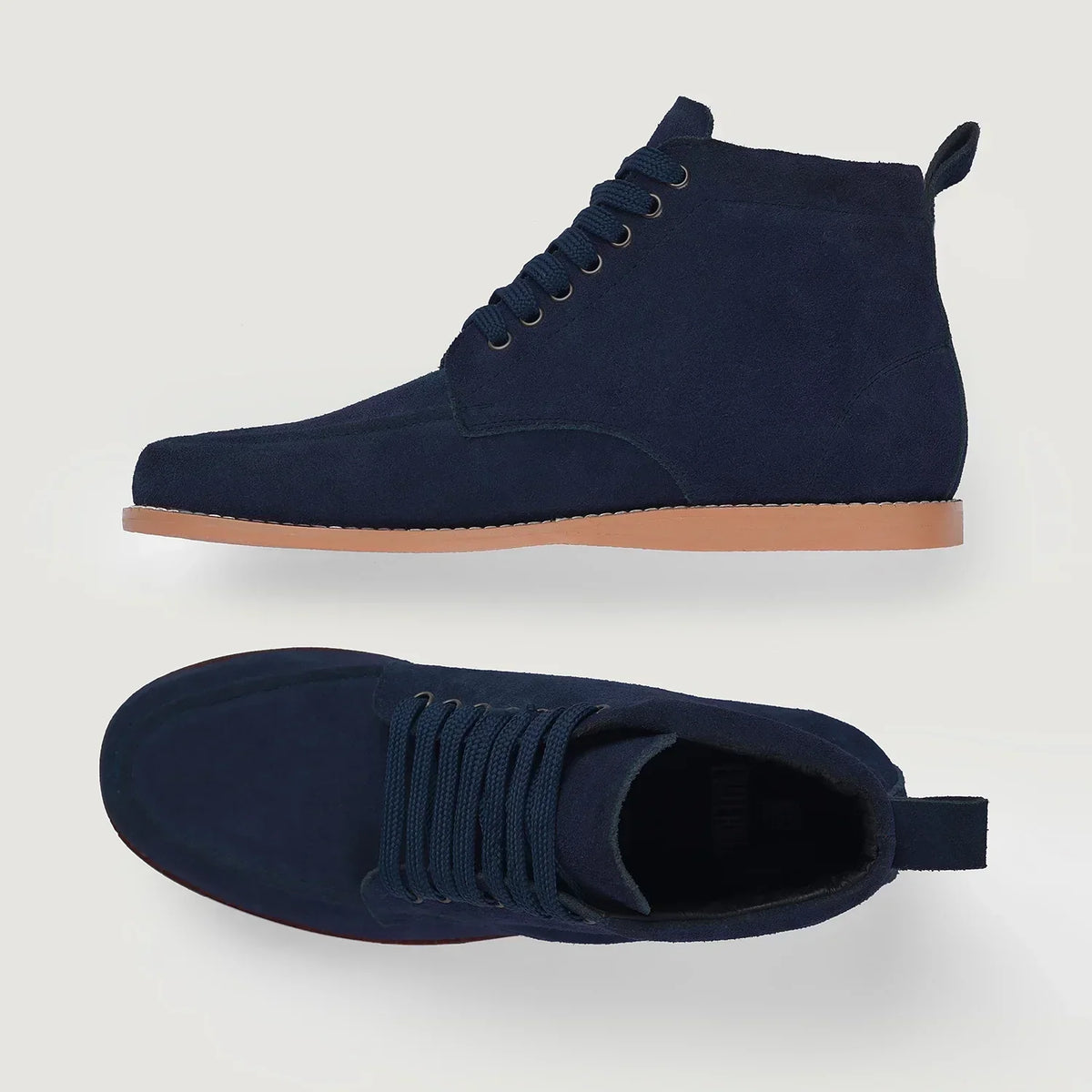 Bearman Moc Toe Blue Suede Boots - men's boots in blue suede leather, view 3