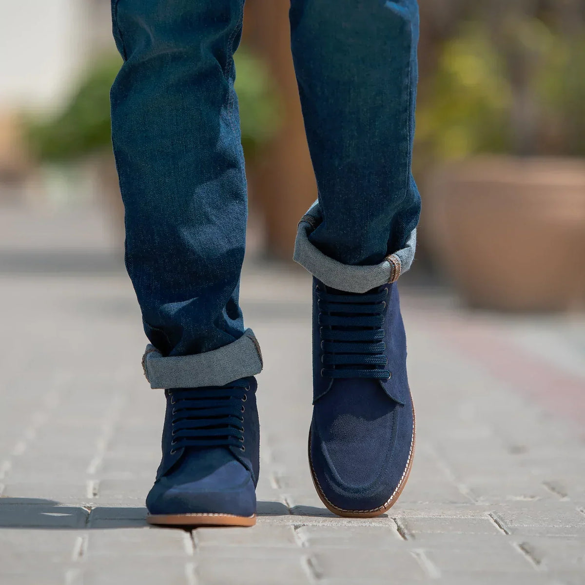 Bearman Moc Toe Blue Suede Boots - men's boots in blue suede leather, view 7
