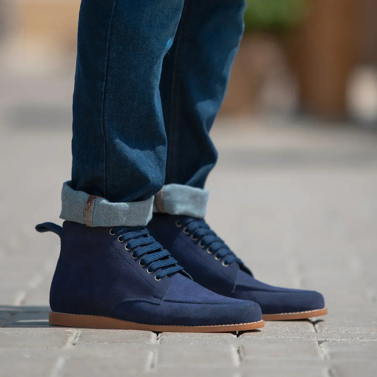 Bearman Moc Toe Blue Suede Boots - men's boots in blue suede leather, view 8