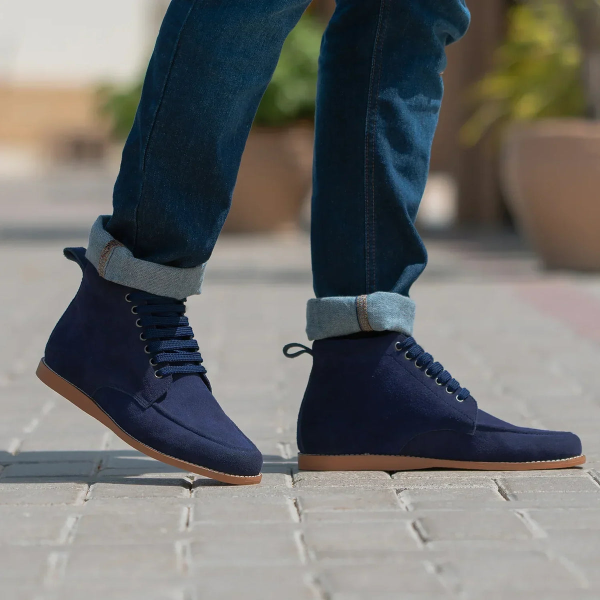 Bearman Moc Toe Blue Suede Boots - men's boots in blue suede leather, view 9