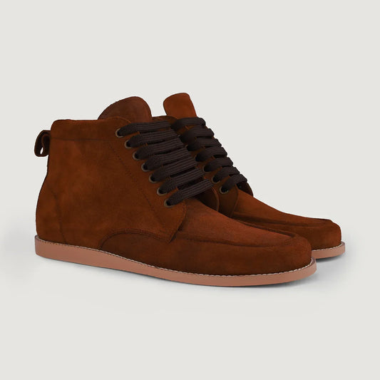 Bearman Moc Toe Brown Suede Boots - men's boots in brown suede leather, view 1