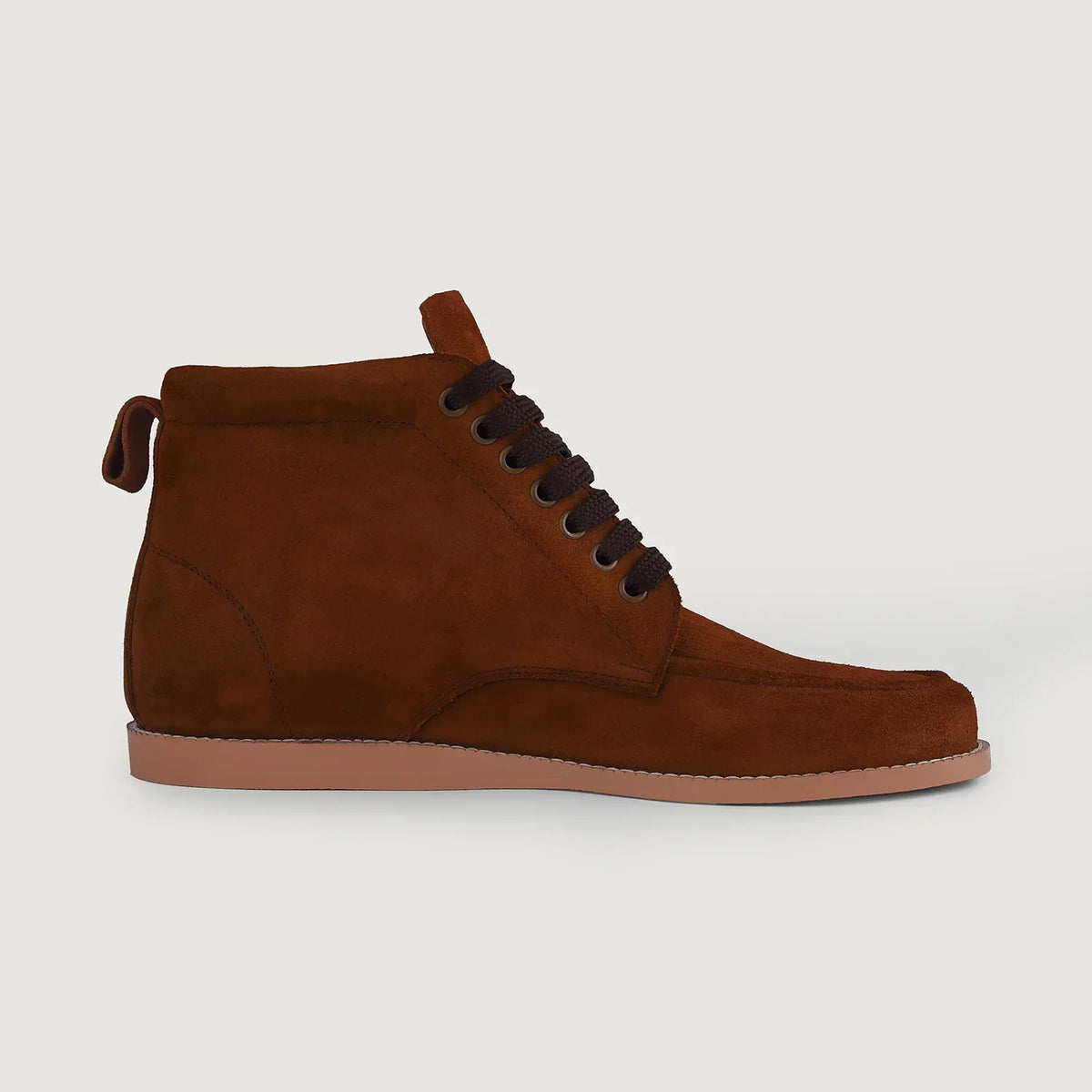 Bearman Moc Toe Brown Suede Boots - men's boots in brown suede leather, view 2