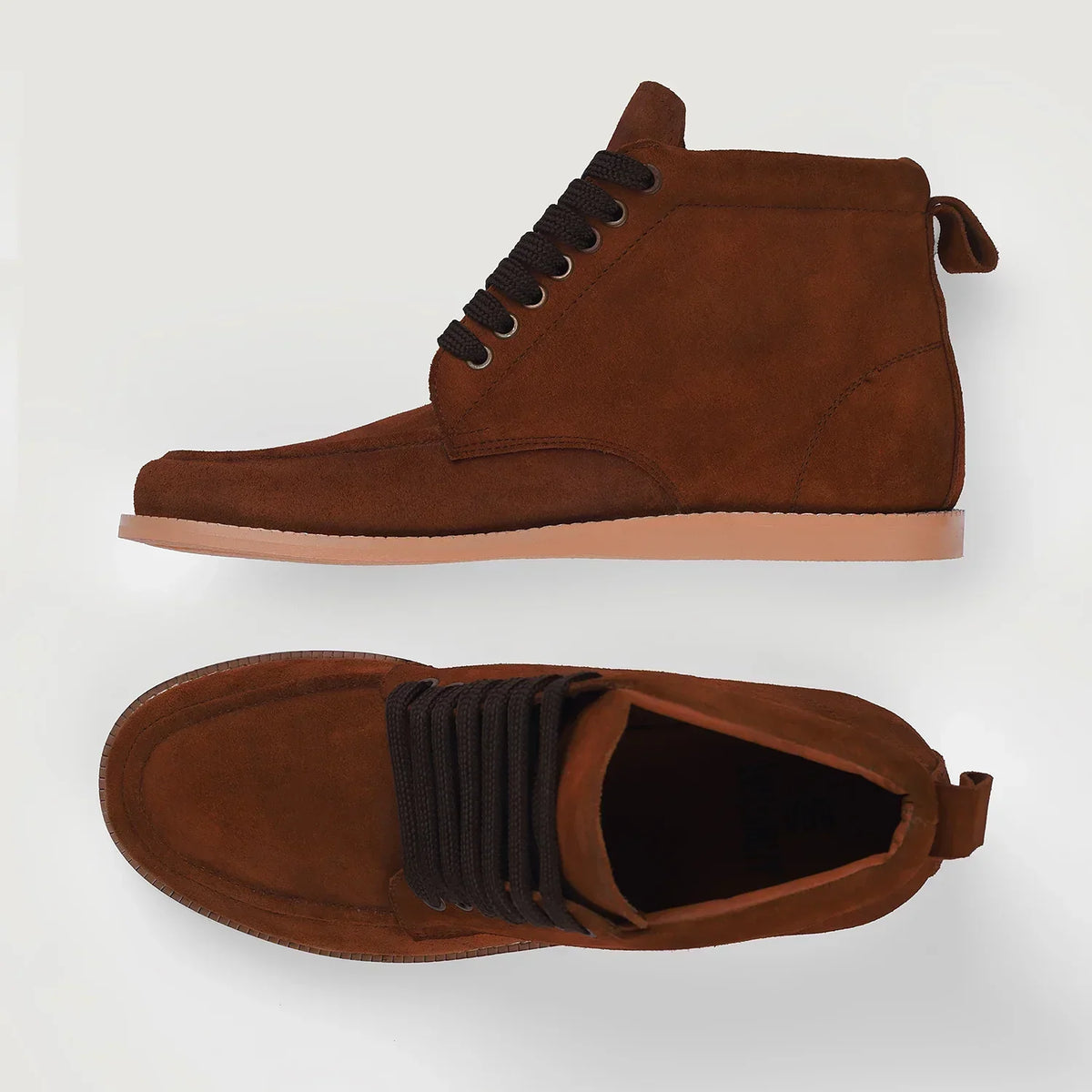 Bearman Moc Toe Brown Suede Boots - men's boots in brown suede leather, view 3