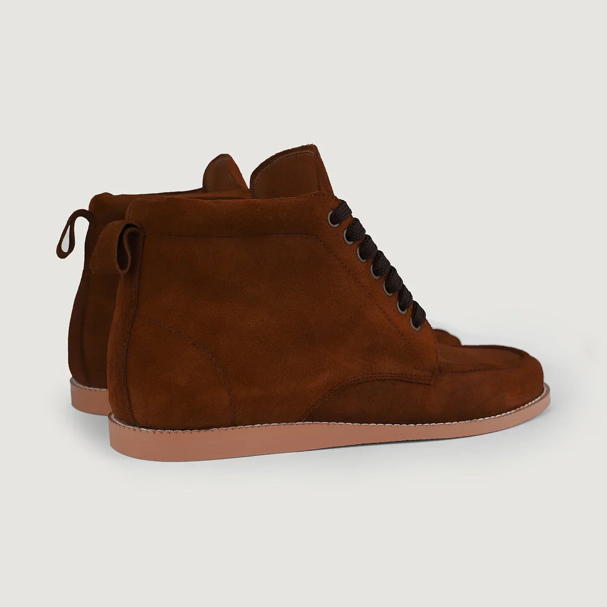 Bearman Moc Toe Brown Suede Boots - men's boots in brown suede leather, view 5