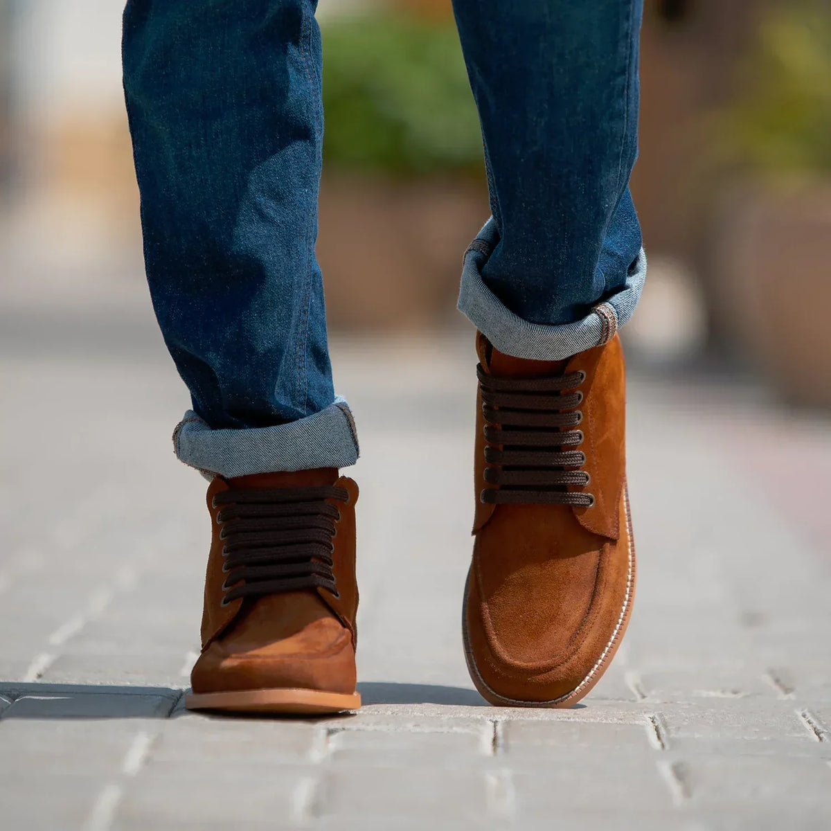 Bearman Moc Toe Brown Suede Boots - men's boots in brown suede leather, view 7