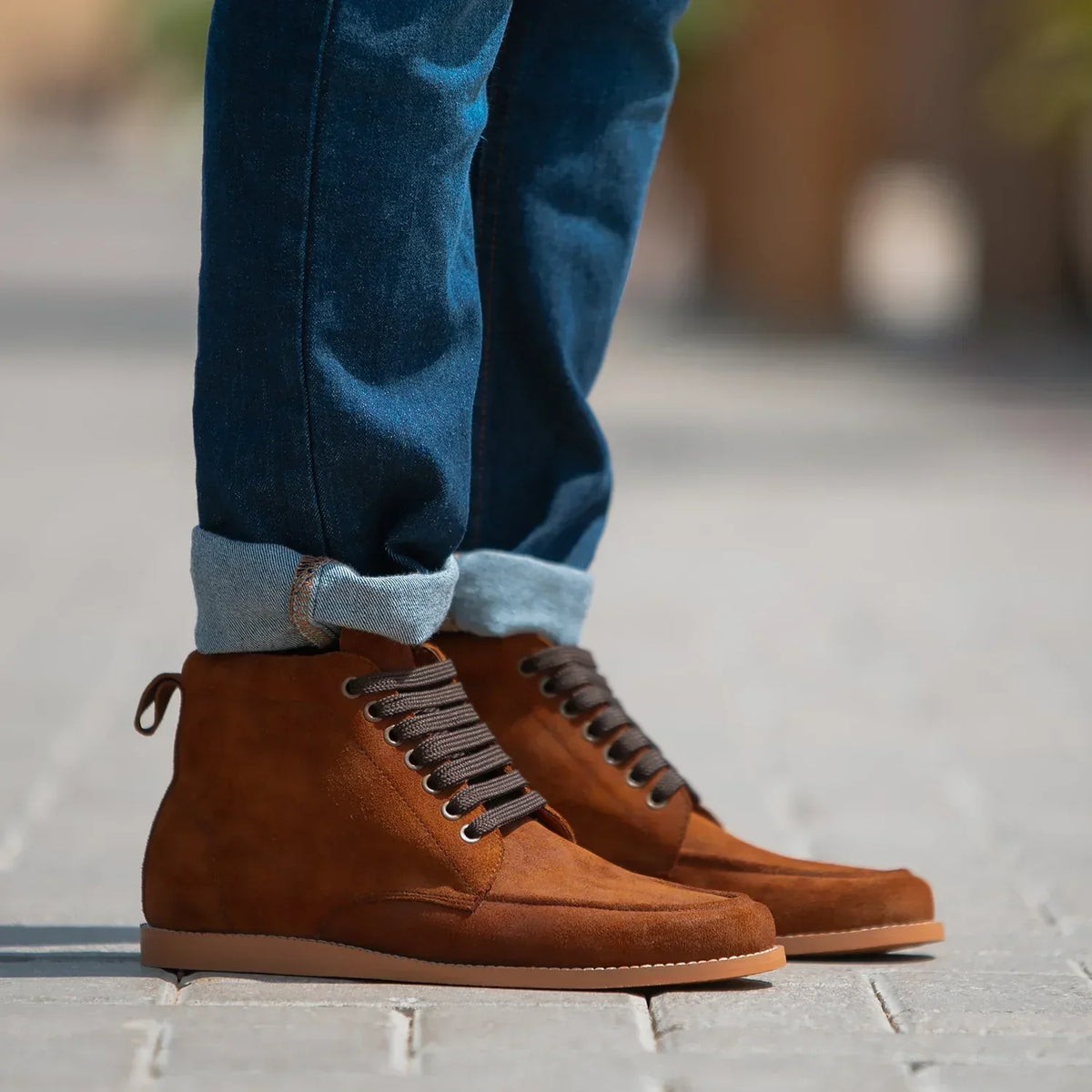 Bearman Moc Toe Brown Suede Boots - men's boots in brown suede leather, view 8
