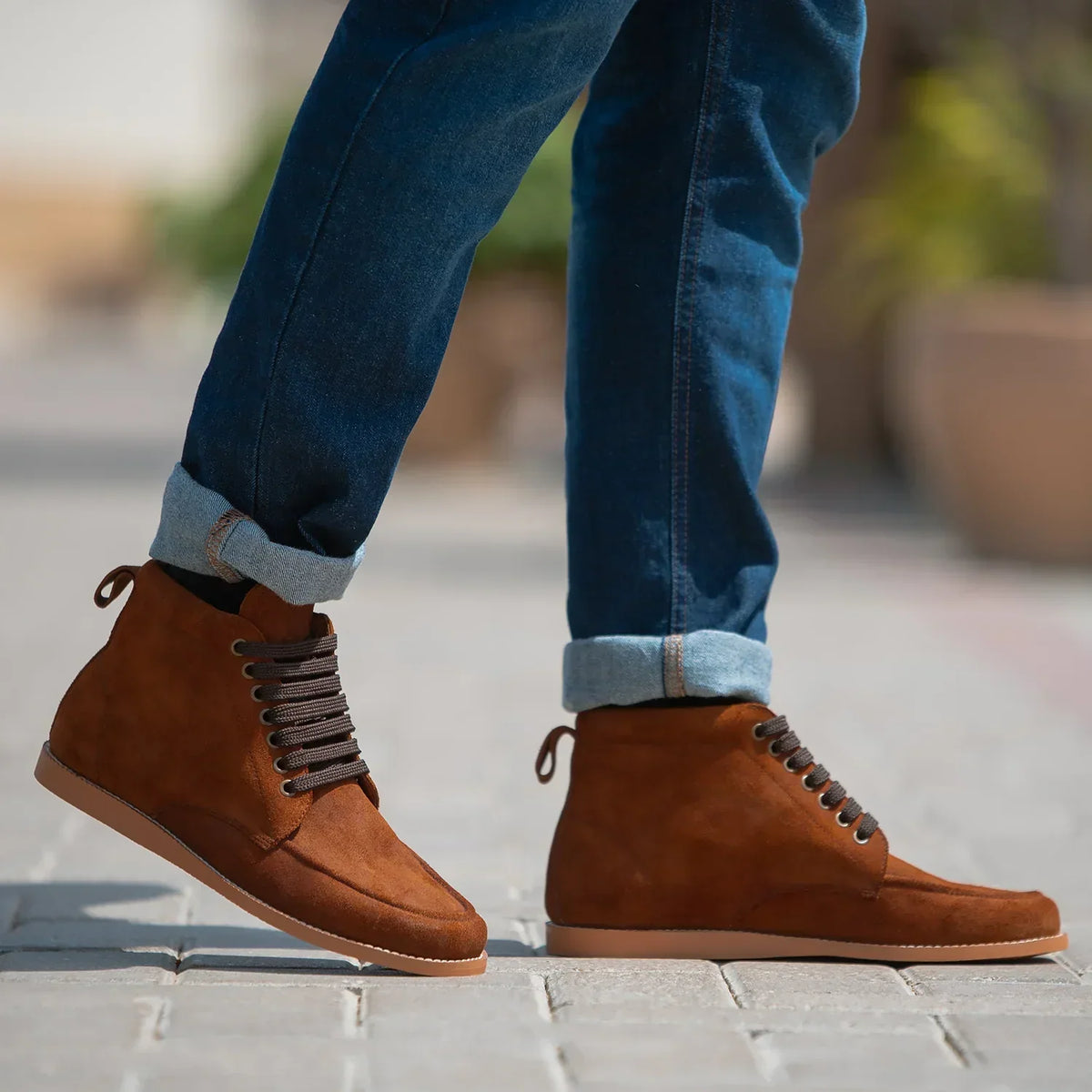 Bearman Moc Toe Brown Suede Boots - men's boots in brown suede leather, view 9