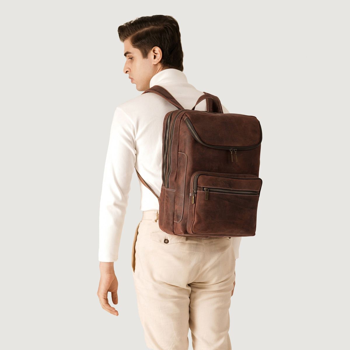 Brex Bedford Vintage Distressed Brown Leather Backpack - brown vintage distressed leather backpack, view 7