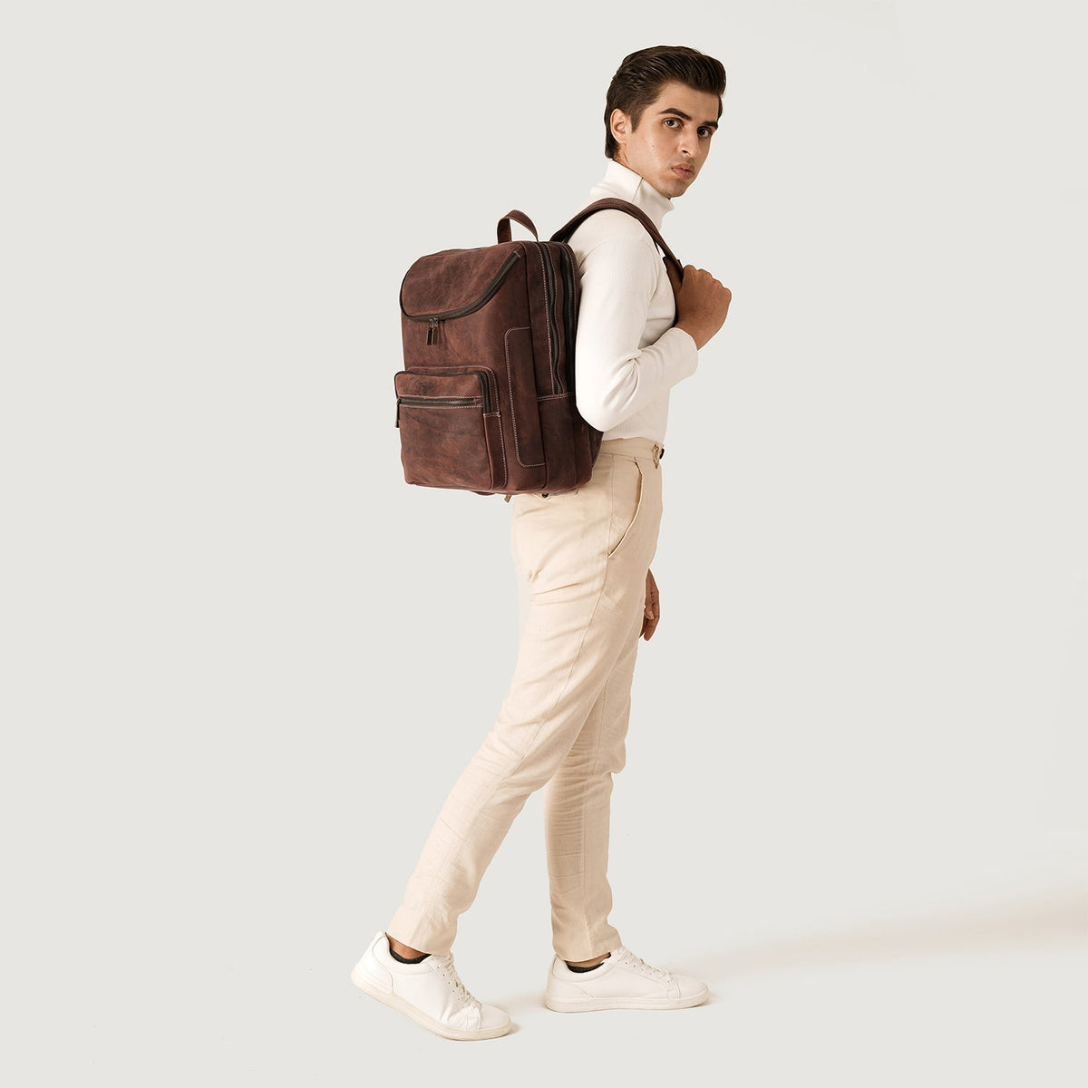 Brex Bedford Vintage Distressed Brown Leather Backpack - brown vintage distressed leather backpack, view 9