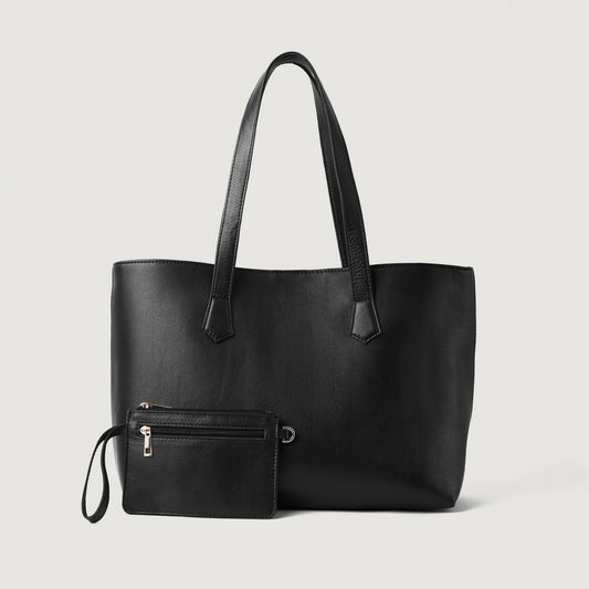 Brex Bianca Black Leather Tote Bag - black leather tote bag, view 1