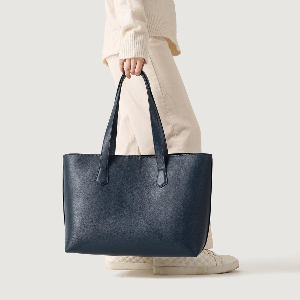 Brex Bianca Blue Leather Tote Bag - blue leather tote bag, view 2