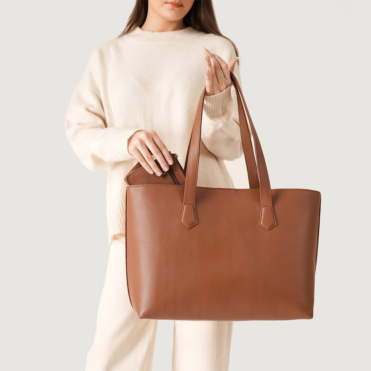 Brex Bianca Brown Leather Tote Bag - brown leather tote bag, view 9