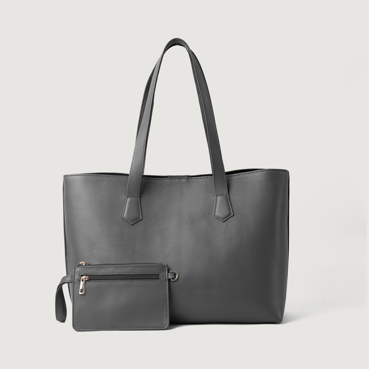 Brex Bianca Grey Leather Tote Bag - grey leather tote bag, view 1