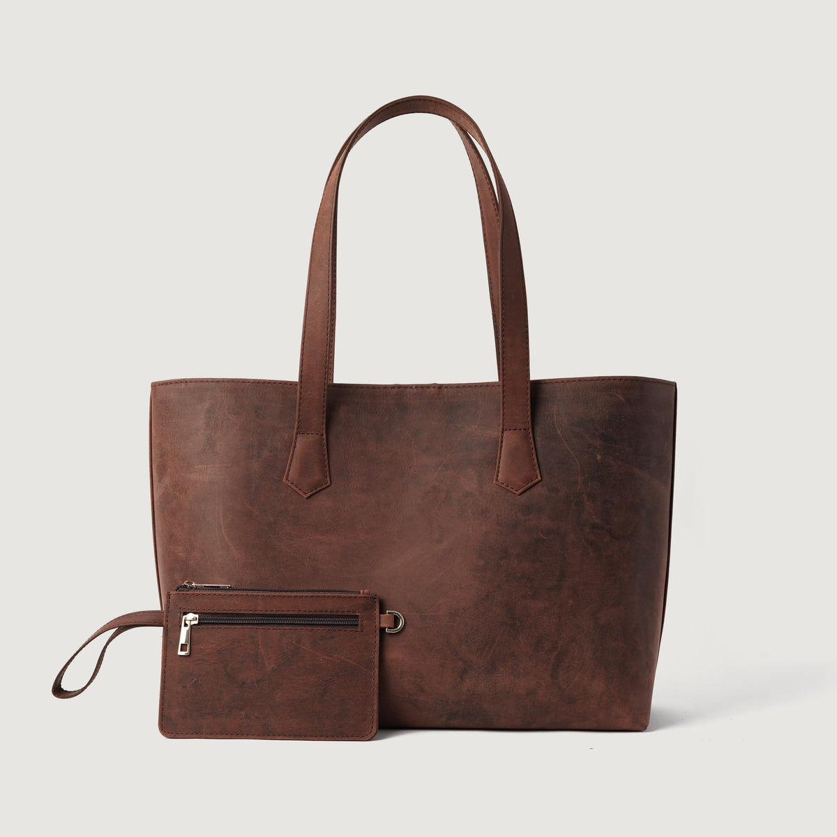Brex Bianca Vintage Distressed Brown Leather Tote Bag - brown leather vintage distressed tote bag, view 1