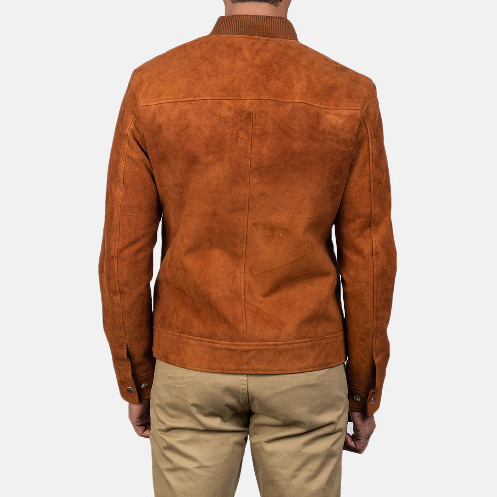 Blain Brown Suede Bomber Jacket - men's jacket in brown suede leather, view 5