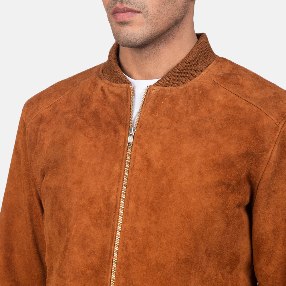 Blain Brown Suede Bomber Jacket - men's jacket in brown suede leather, view 6