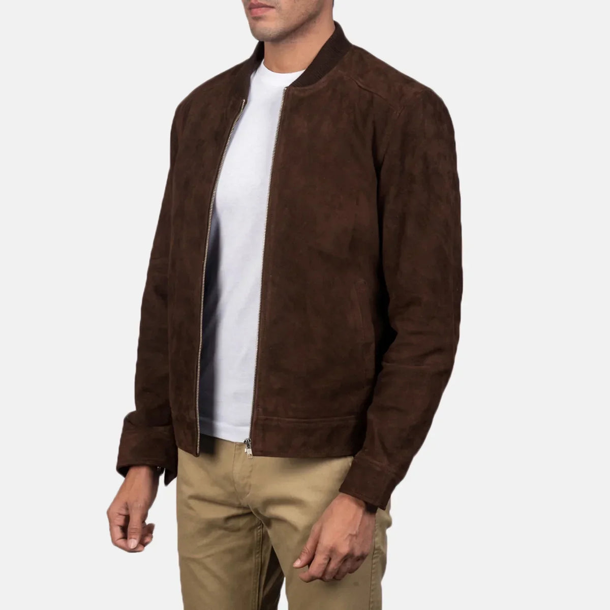 Blain Mocha Suede Bomber Jacket - men's jacket in mocha suede leather, view 2