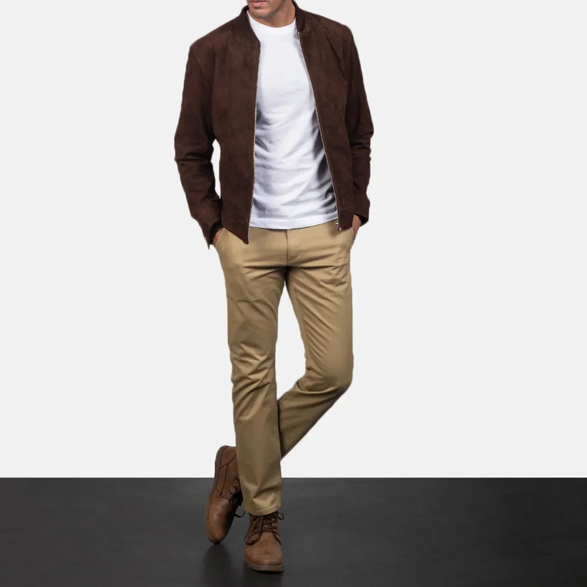 Blain Mocha Suede Bomber Jacket - men's jacket in mocha suede leather, view 3