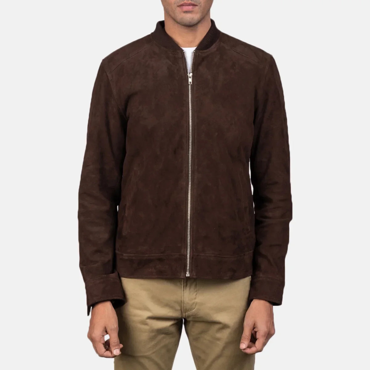 Blain Mocha Suede Bomber Jacket - men's jacket in mocha suede leather, view 4