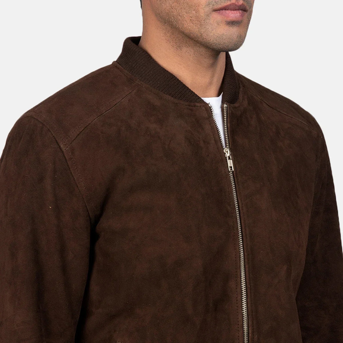 Blain Mocha Suede Bomber Jacket - men's jacket in mocha suede leather, view 6