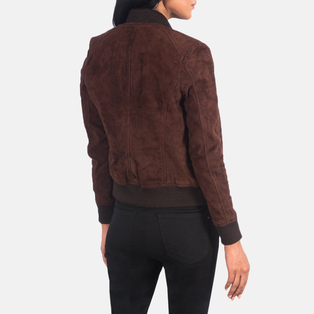 Bliss Brown Suede Bomber Jacket - women's jacket in brown suede leather, view 5