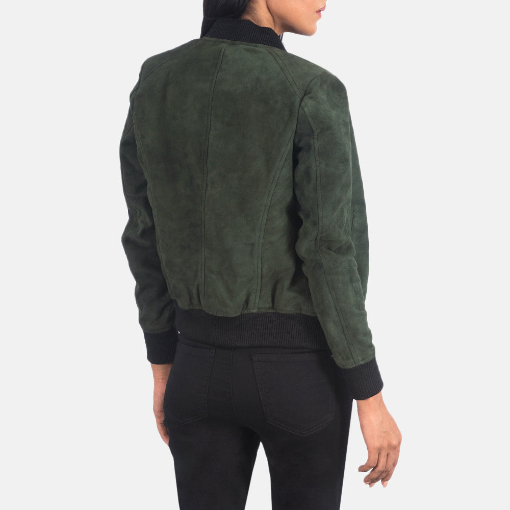 Bliss Green Suede Bomber Jacket - women's jacket in green suede leather, view 5