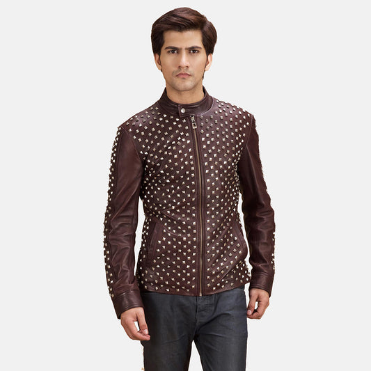 Blix Bono Maroon Leather Biker Jacket - men's jacket in maroon sheepskin leather, view 1