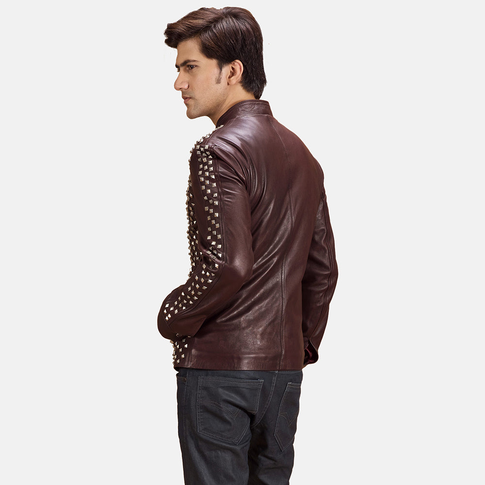Blix Bono Maroon Leather Biker Jacket - men's jacket in maroon sheepskin leather, view 2