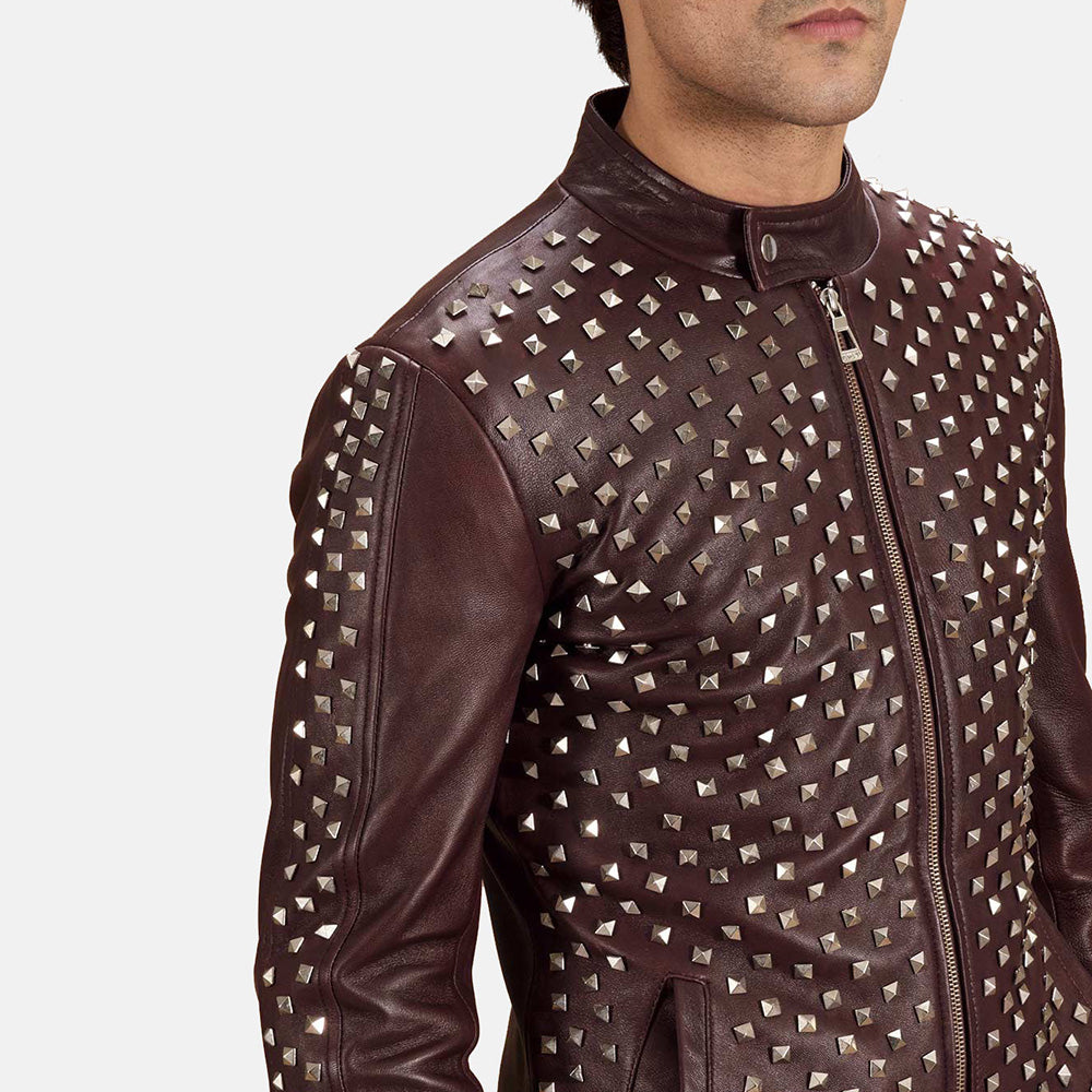Blix Bono Maroon Leather Biker Jacket - men's jacket in maroon sheepskin leather, view 4