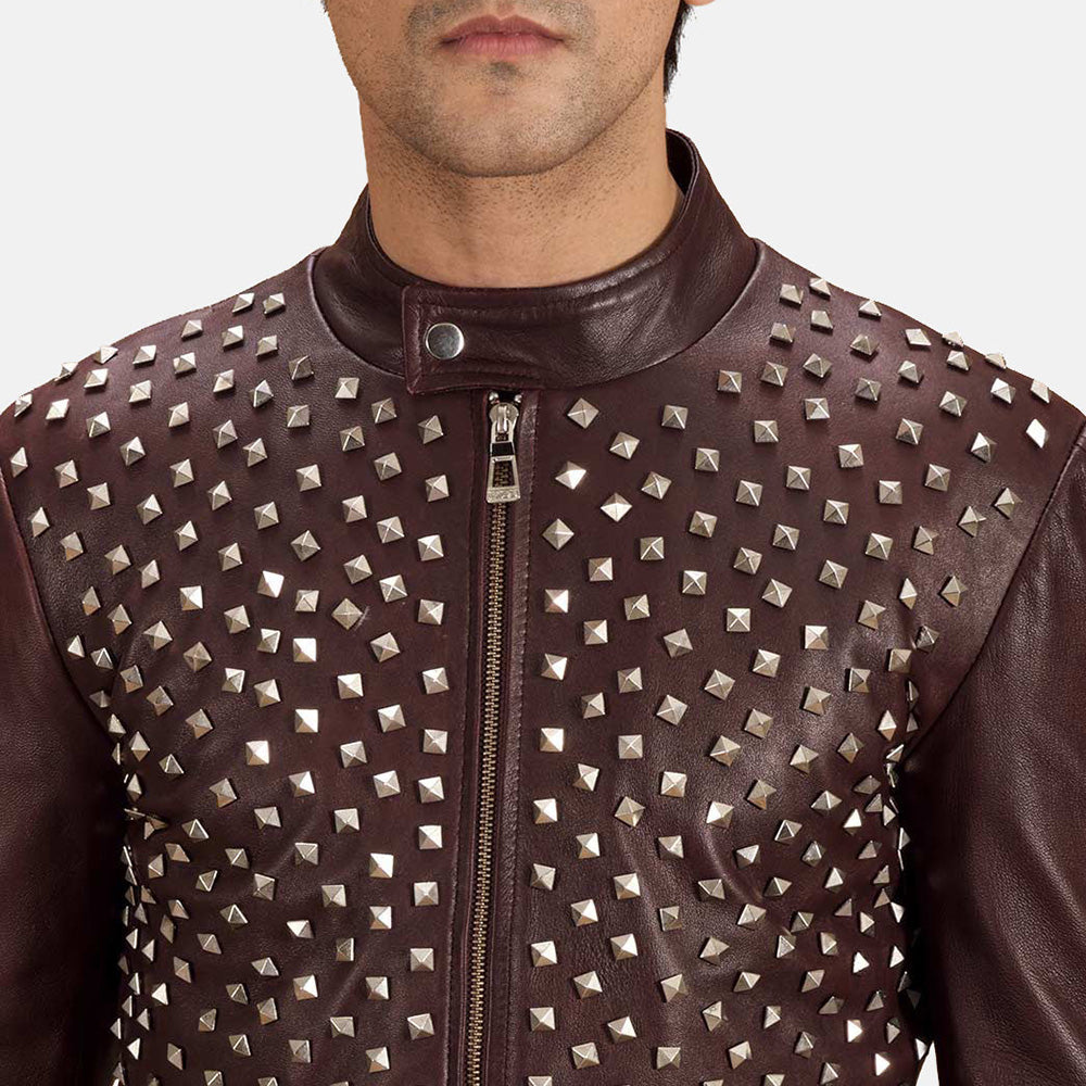 Blix Bono Maroon Leather Biker Jacket - men's jacket in maroon sheepskin leather, view 6