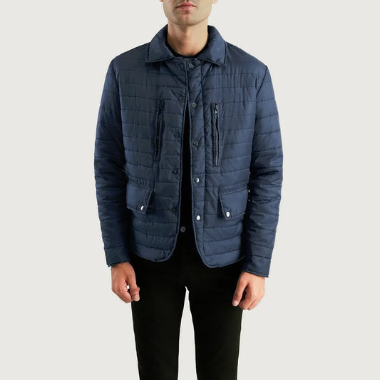 Bo Quilt Windbreaker Jacket - men's jacket in blue nylon-polyester fabric, view 1
