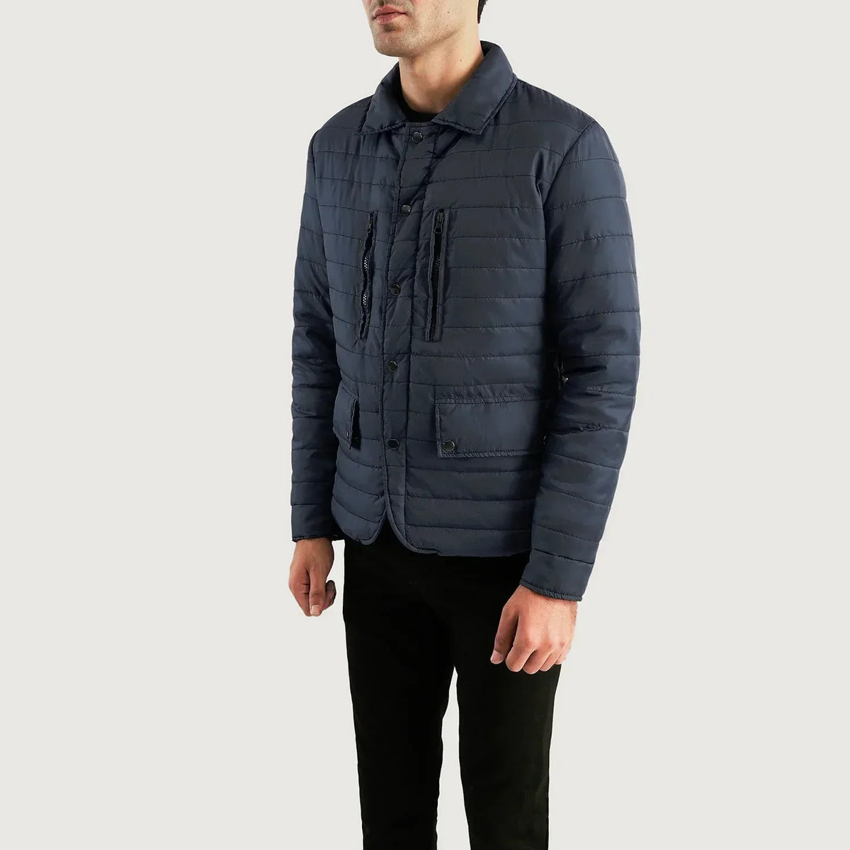 Bo Quilt Windbreaker Jacket - men's jacket in blue nylon-polyester fabric, view 2