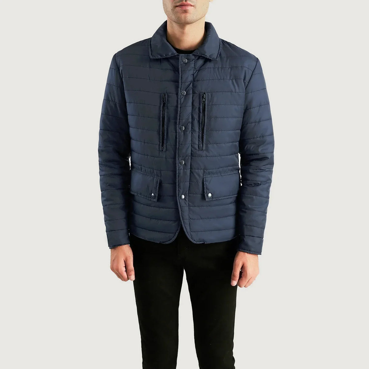 Bo Quilt Windbreaker Jacket - men's jacket in blue nylon-polyester fabric, view 3