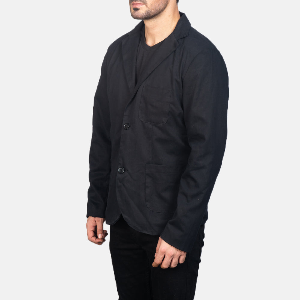 Borges Black Blazer - men's blazer in black nylon-polyester fabric, view 2