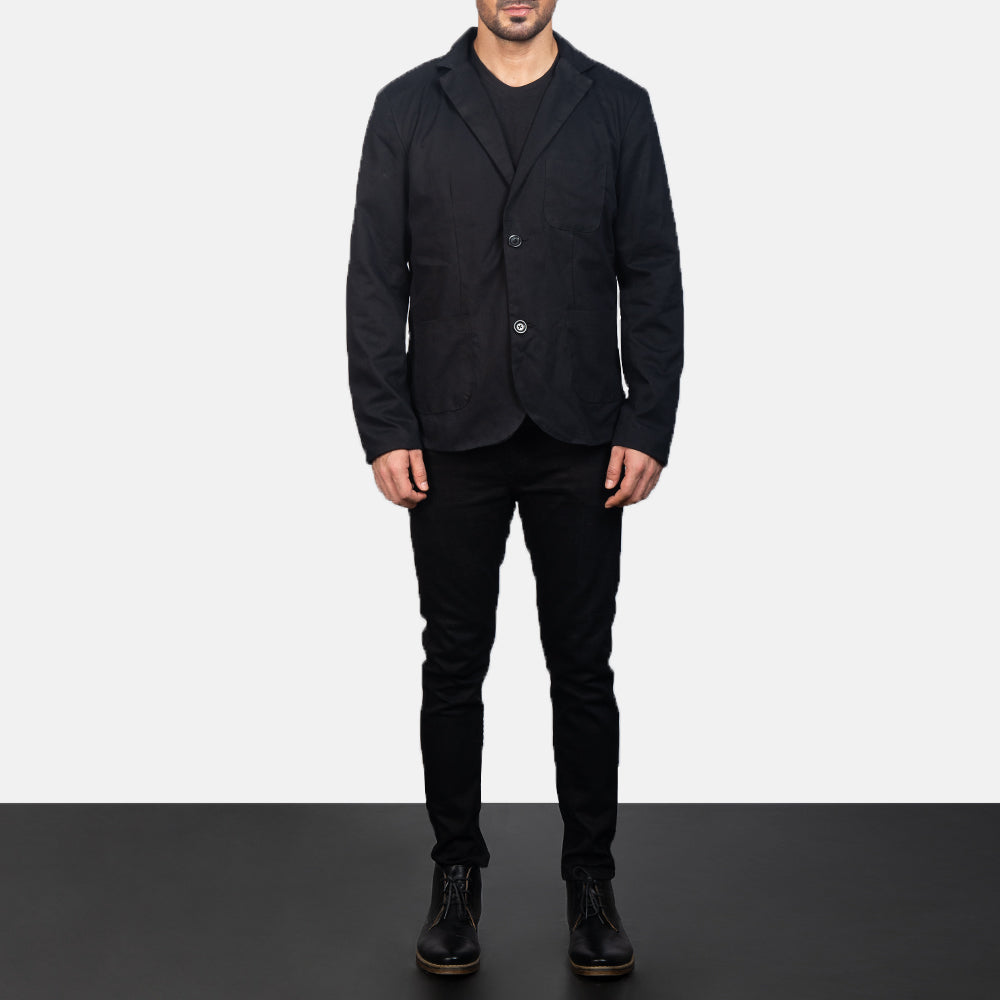 Borges Black Blazer - men's blazer in black nylon-polyester fabric, view 3