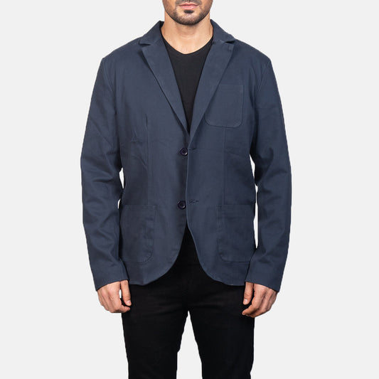 Borges Navy Blue Blazer - men's blazer in navy blue nylon-polyester fabric, view 1
