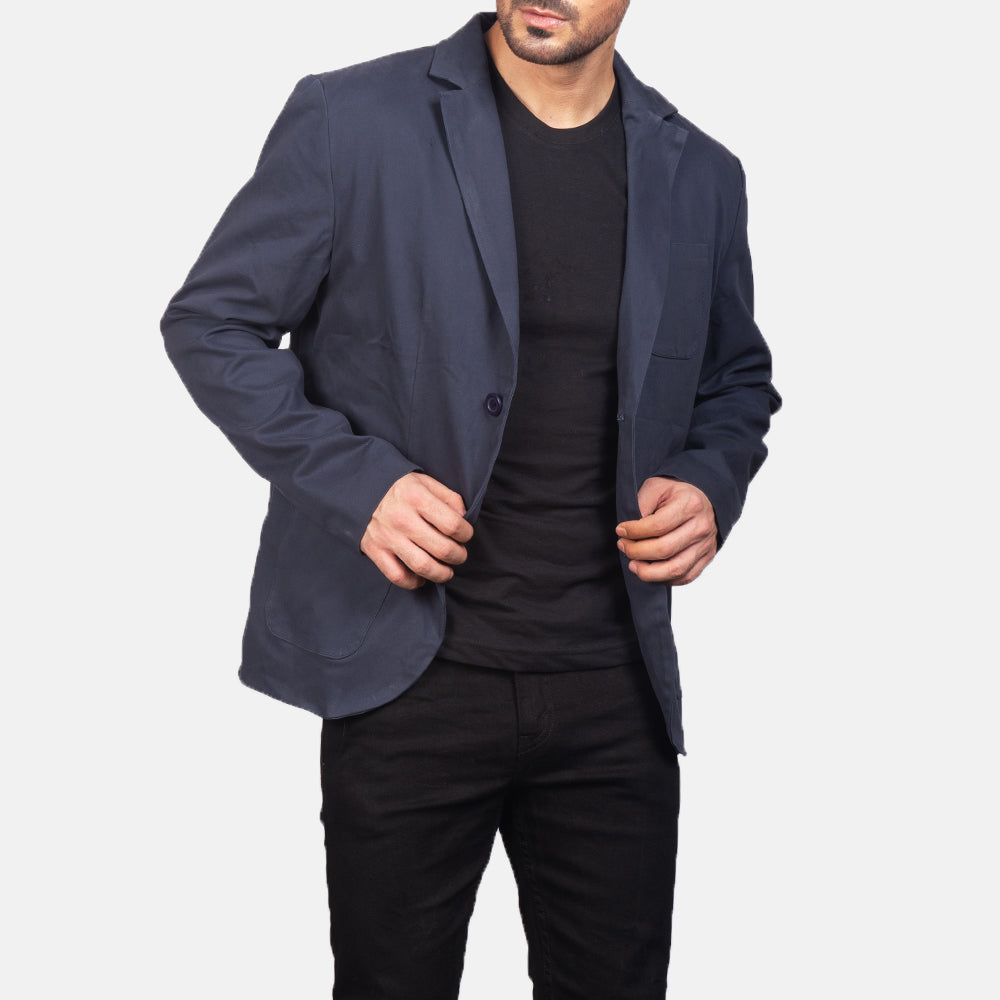 Borges Navy Blue Blazer - men's blazer in navy blue nylon-polyester fabric, view 2