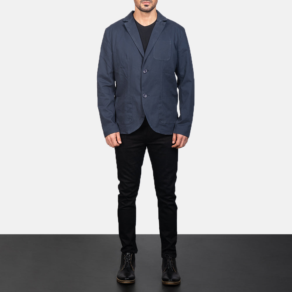 Borges Navy Blue Blazer - men's blazer in navy blue nylon-polyester fabric, view 3