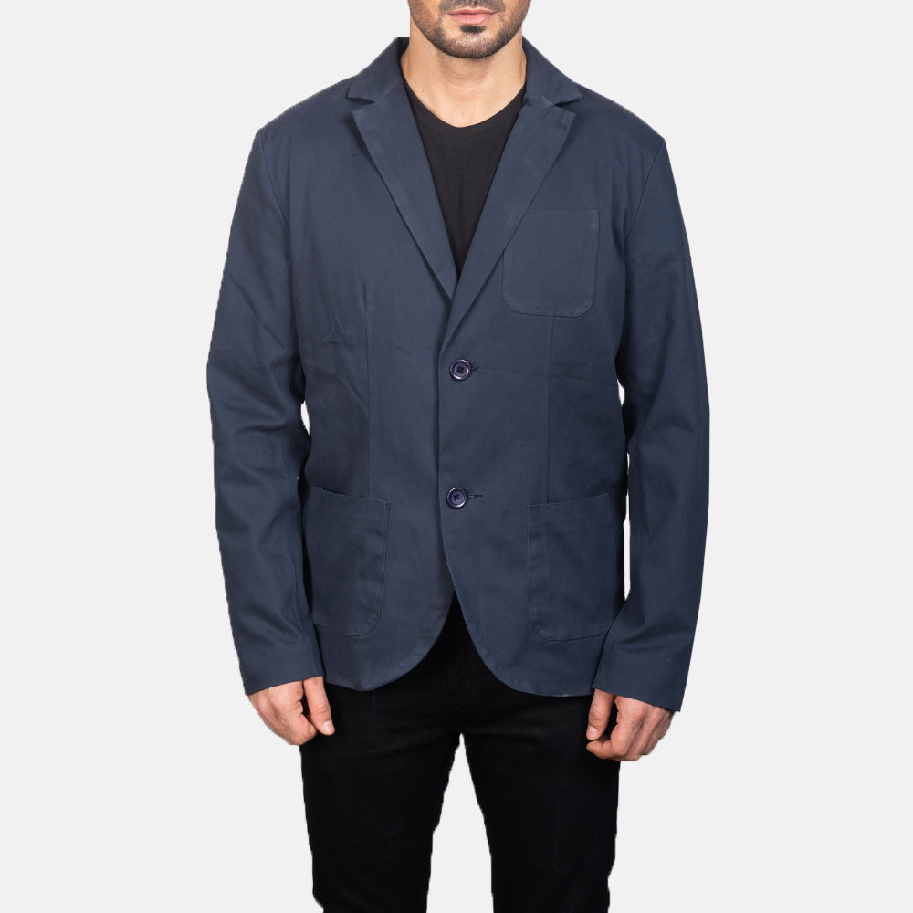 Borges Navy Blue Blazer - men's blazer in navy blue nylon-polyester fabric, view 4