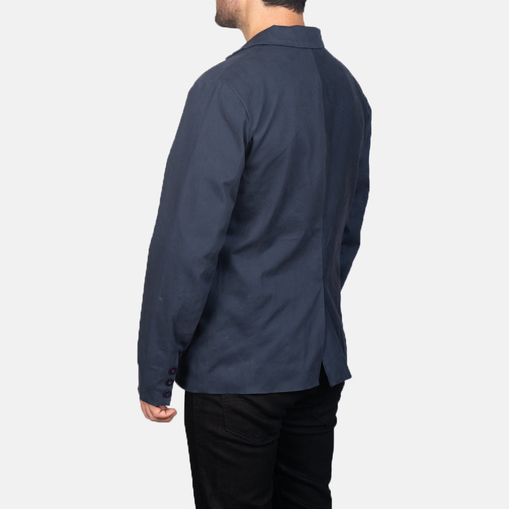 Borges Navy Blue Blazer - men's blazer in navy blue nylon-polyester fabric, view 5