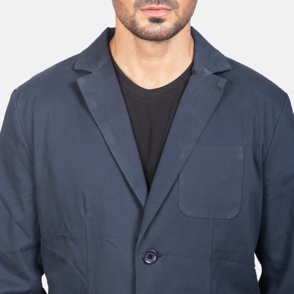 Borges Navy Blue Blazer - men's blazer in navy blue nylon-polyester fabric, view 6