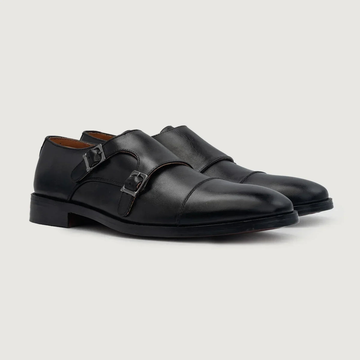 Boston Double Monk Strap Black Leather Shoes - men's shoes in black genuine leather, view 1