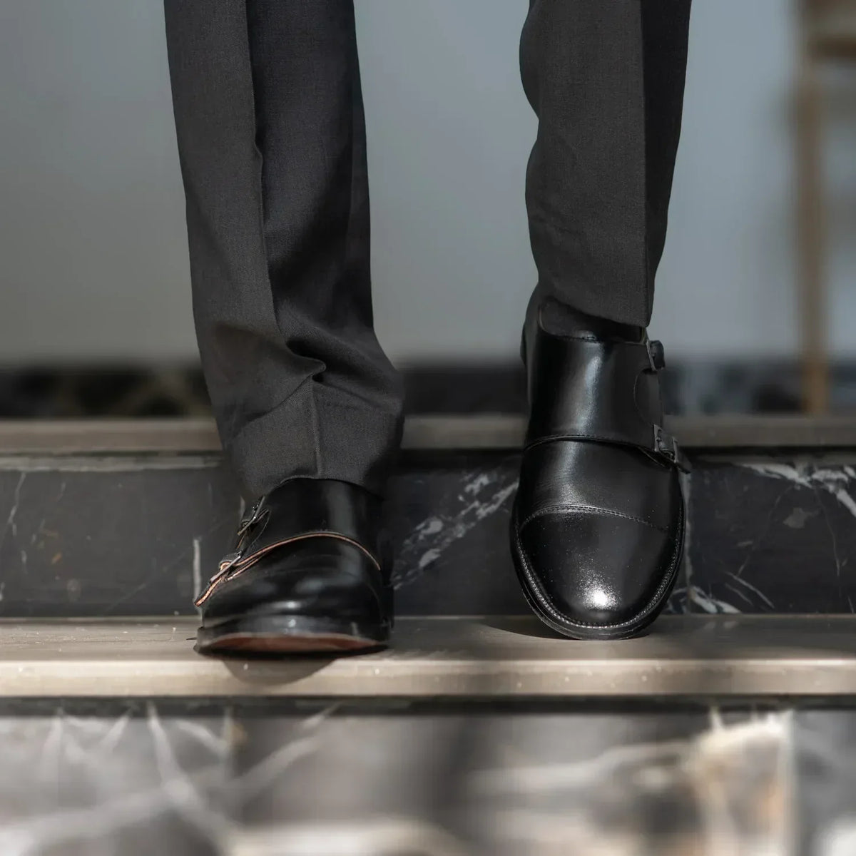 Boston Double Monk Strap Black Leather Shoes - men's shoes in black genuine leather, view 10
